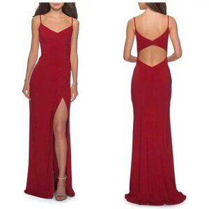 LA FEMME Ruched Jersey Trumpet Gown in Deep Red Size US 00